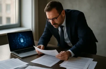 Analysts reviewing Safe Harbor Proposal documents beside crypto project diagrams