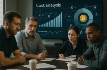 Operations team comparing blockchain workload metrics and server usage