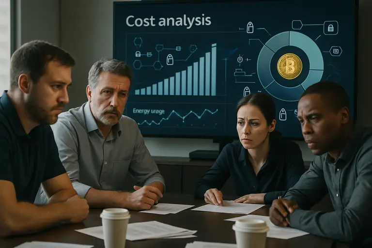 Operations team comparing blockchain workload metrics and server usage