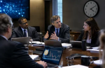 CFTC Crypto Rules briefing with compliance staff reviewing custody and market risk documents