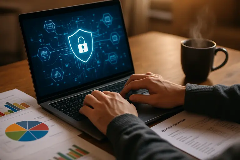 Client account statement compared with blockchain transaction records on a monitor