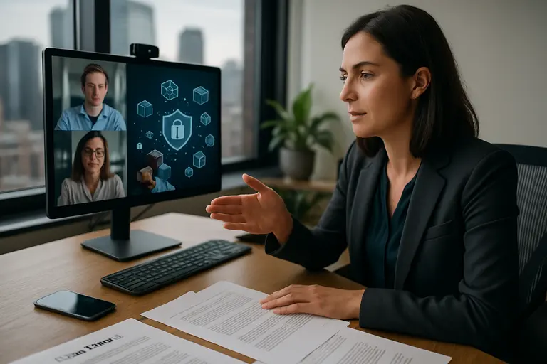 Corporate legal team reviewing tokenized share rights and trading venue documents
