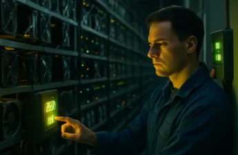 Crypto mining energy control room with servers, meters, and cooling equipment