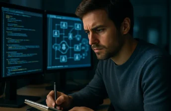 ECDSA AI warning shown through a secure wallet review with transaction records on a desk