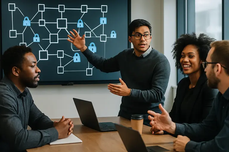 Engineers reviewing access controls for blockchain servers and signing systems