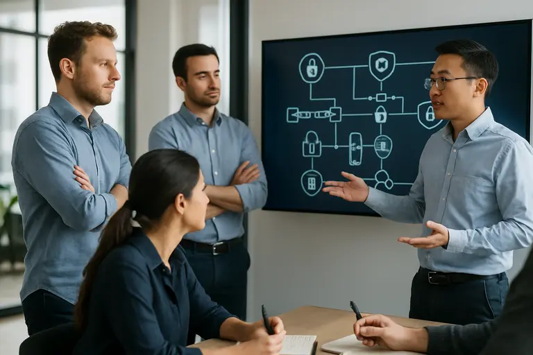 Engineers reviewing reserve dashboards and incident response notes