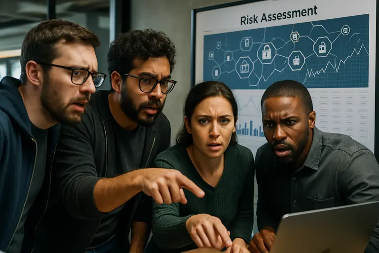 Finance, legal, and security employees assessing a digital asset workflow