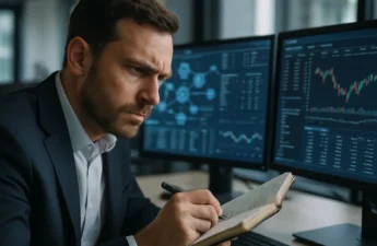 Analysts reviewing onchain adoption barriers on dashboards in a conference room