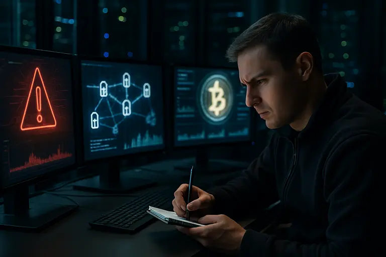 Technician reviewing mining control systems and device health indicators