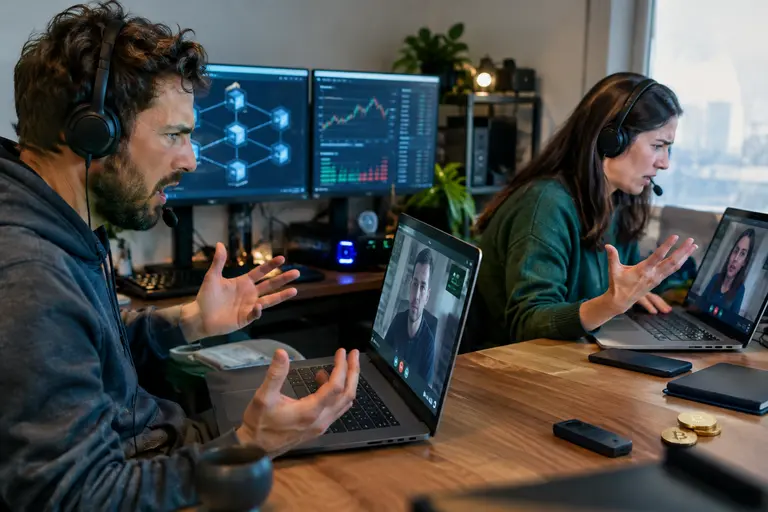 Validator operators monitoring node status during a blockchain incident