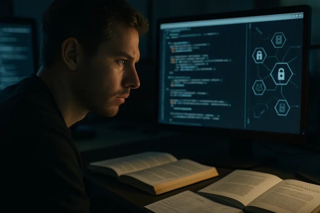 Analysts reviewing web-facing vulnerabilities in blockchain infrastructure on multiple dashboards